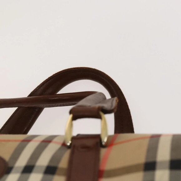 Burberrys Nova Check Boston Bag Canvas Beige Gold Auth - Picture 9 of 16